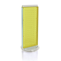 Azar Displays 20" x 8" 2-Sided Revolving Pegboard Counter Unit, Yellow (700508-YEL)-Two-sided display stands on a clear plastic revolving base, providing easy customer access