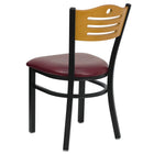 Chaise de restaurant, structure noire en acier, dossier ajouré naturel, siège en vinyle bourgogne, 2/b (XUDG6G7BSLATBUV)-Siège rembourré en vinyle bourgogne