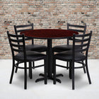 Flash Furniture 36" Round Mahogany Laminate Table Set with X-Base & 4 Ladder Back Metal Chairs - Black Vinyl Seat-Set Includes 4 Chairs, Round Table Top and X-Base