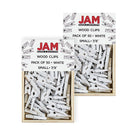 JAM Paper Wood Clothing Pin Clips, Small 7/8, White, 2 packs of 50, 100 Total (2230717360a)-White-coated Wood