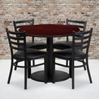 Flash Furniture 36" Round Mahogany Laminate Table Set with Round Base & 4 Ladder Back Metal Chairs - Black Vinyl Seat-Set Includes 4 Chairs, Round Table Top and Round Base