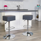 Flash Furniture Contemporary Vinyl Adjustable Height Barstools with Square Seat & Chrome Base - Grey - 2 Pack-Backless Design