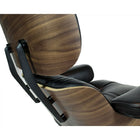 Nicer Furniture Modern Classic Lounge Chair & Ottoman Set - Black/Walnut-Black Aluminum Cast base and back braces with high polished bright aluminum trim
