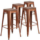 Flash Furniture 30" High Backless Copper Barstool with Square Wood Seat-Set of 4 Stackable Industrial Style Modern Stools