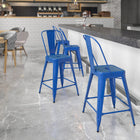 Flash Furniture 24" High Blue Metal Indoor-Outdoor Counter Height Stool with Back-Blue Powder Coat Finish