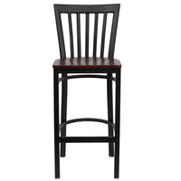 Flash Furniture HERCULES Series Black School House Back Metal Restaurant Barstool - Mahogany Wood Seat-Metal Barstool
