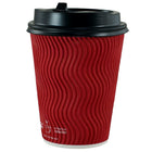 Tannex Double Wall Paper Hot Cups and Lids Combo - 10oz - Red - 100 Pack-Premium double wall construction for sturdy feel