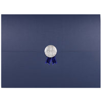 St. James Document/Certificate Holders - Silver Award Seal with Blue Ribbon - Navy Blue - 5 Pack-Add ceremony, elegance and sincerity to the act of giving recognition