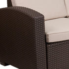Flash Furniture Chocolate Brown Faux Rattan Sofa with All-Weather Beige Cushions-CA117 Fire Retardant Foam