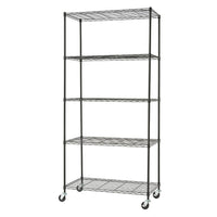 TRINITY Basics 5-Tier Wire Shelving Rack with Wheels, Black (TBFPB-0933)-Shelves adjustable in 1" increments