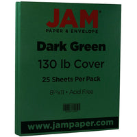 JAM Paper Matte Cardstock, 8.5" x 11", 130 lb, Dark Green, 25 Pack (64432381)-Dark green