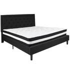 Flash Furniture - Lit à plate-forme Roxbury trés grand touffeté et rembourré en tissu noir avec matelas à ressorts ensachés-Lit