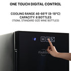 Koolatron 8 Bottle Wine Cooler, 0.8 cu. ft. (23L) Freestanding Thermoelectric Wine Fridge - Black-External touchscreen controls let you adjust the temperature or turn on the light without opening the door