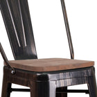 Flash Furniture 30" High Black-Antique Gold Metal Barstool with Back & Wood Seat-Black-Antique Gold Powder Coated Frame Finish