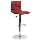 Flash Furniture Contemporary Vinyl Adjustable Height Barstool with Horizontal Stitch Back & Chrome Base - Burgundy-Mid-Back Design