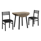Monarch Specialties 1003 3-Piece Dining Set - Dark Taupe Top/Black Metal-Thick tabletop in a dark taupe wood-look finish features 2 drop leaves that are held up by sliding support bars
