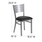 Flash Furniture HERCULES Series Silver Slat Back Metal Restaurant Chair - Black Vinyl Seat-Curved Support Bar
