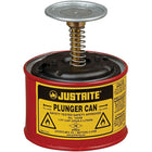 Justrite Plunger Cans, 1 Pint, 4 7/8" x 6"-Dispense flammable liquids and solvents safely onto cloths or swabs without waste or exposure