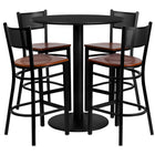 Flash Furniture 36'' Round Black Laminate Table Set with Round Base and 4 Grid Back Metal Bar Stools, Cherry Wood Seat-Black Powder Coated Chair and Table Frame