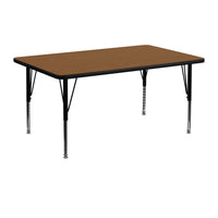 Flash Furniture 24''W x 48''L Rectangle Activity Table with 1.25'' High Pressure Top and Height Adjustable Pre-School Legs, Oak-Oak Laminate