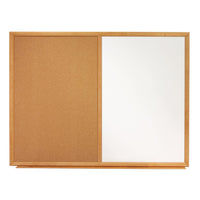 Quartet Economy Combination Dry-Erase/Cork Bulletin Board - Oak Frame - 36" x 24"-Combination cork board and white board