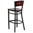 Flash Furniture HERCULES Series Black 4 Square Back Metal Restaurant Barstool - Mahogany Wood Back & Seat-Mahogany Finished Wood Seat
