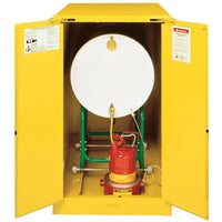 Justrite Sure-Grip EX Horizontal Drum Storage Cabinets, 2 Doors, Self-Close, 30" x 48" x 50", 371Lb-Designed to house drums being used for gravity flow dispensing