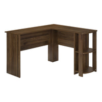 Monarch Specialties 7721 Computer Desk - Dark Walnut L-Shaped Corner/2 Shelves-L-shaped computer desk with storage in a wood-look finish