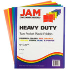 JAM Paper Plastic Heavy Duty 2 Pocket School Folders, Assorted, 6 Pack (383HRGBYOP)-Folder pocket quantity: 2