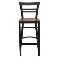 Flash Furniture HERCULES Series Black Two-Slat Ladder Back Metal Restaurant Barstool - Cherry Wood Seat - 2 Pack-Set of 2 Metal Dining Bar Stools