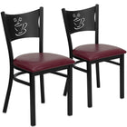 Flash Furniture HERCULES Series Black Coffee Back Metal Restaurant Chair - Burgundy Vinyl Seat - 2 Pack-Coffee Back Design