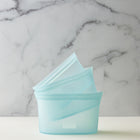 Zip Top Reusable Platinum Silicone Containers - 3 Dish Set - Teal-Freezer Safe