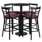 Flash Furniture 24'' Round Black Laminate Table Set with Round Base and 4 Ladder Back Metal Bar Stools, Burgundy Vinyl Seat-Black Powder Coated Chair and Table Frame
