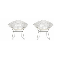 Nicer Furniture Bertoia Style Diamond Wire Chair - White PU Cushion - 2 Pack-A versatile chair that can be used in any setting
