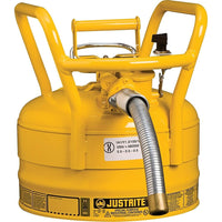 Justrite D.O.T. AccuFlow Safety Cans, 1" x 9 Dia, 11 3/4" x 12", Yellow-Hold-down bracket with easy-to-grip tightening screw prevents vapour release and spills during transport