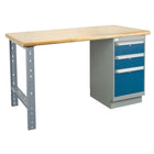 Kleton Workbench, Laminated Top, 1 Pedestal and 3 Drawers, 24"W x 60"L x 34"H-34" overall height