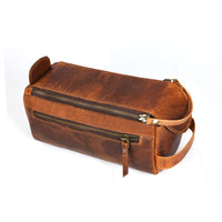 Tolredo Athens Leather Toiletry Bag Dopp Kit - Brown-100% genuine premium leather