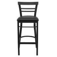 Flash Furniture HERCULES Series Black Two-Slat Ladder Back Metal Restaurant Barstool - Black Vinyl Seat - 2 Pack-Set of 2 Metal Dining Bar Stools