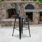 Flash Furniture Commercial Grade 30" High Distressed Black Metal Indoor-Outdoor Barstool with Back-Floor Protector Rubber Glides