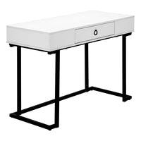 Monarch Specialties 7385 42" Computer Desk - White/Black Metal-Trendy computer desk finished in a modern white laminate, with attractive black metal legs in a reverse C-shape shape design