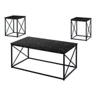 Monarch Specialties 7954P Table Set - 3Pcs Set/Black Marble/Black Metal-3-piece table set for living room includes coffee table and 2 end tables