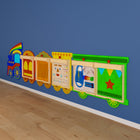 Flash Furniture Bright Beginnings Commercial Grade Wooden Train STEAM Wall System with 5 Accessory Panel Holders-Bright Primary Colors to Engage Young Learners