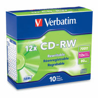 Verbatim CD-RW 700MB 4X-12X High Speed with Branded Surface - 10 Pack-CD-RW 700MB 4X-12X High Speed