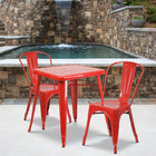 Flash Furniture 23.75" Square Red Metal Indoor-Outdoor Table Set with 2 Stack Chairs-Set Includes Table and 2 Chairs
