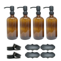 Wamaco 16oz Bouteille en verre Pompe liquide, Ambre, paquet de 4-Utilisation pour les huiles essentielles, désinfectant et solutions de nettoyage