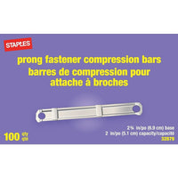 Staples Prong Fastener Compression Bars - 2-3/4" Base - 100 Pack-Secure loose papers quickly and easily