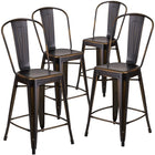Flash Furniture Commercial Grade 24" High Distressed Copper Metal Indoor-Outdoor Counter Height Stool with Back-Curved Back with Vertical Slat