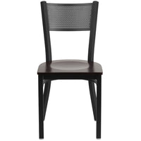 Flash Furniture HERCULES Series Black Grid Back Metal Restaurant Chair - Walnut Wood Seat-Metal Dining Chair