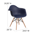 Flash Furniture Alonza Series Navy Plastic Chair with Wooden Legs-Designed for Commercial Use