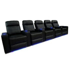 Valencia Piacenza Leather Air Manual Home Theater Recliner With LED Lights, 5-Seats, Black (5-BLK-ML)-Wrapped in Premium Leather Air